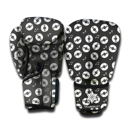 Hand Drawn Vinyl Record Pattern Print Boxing Gloves