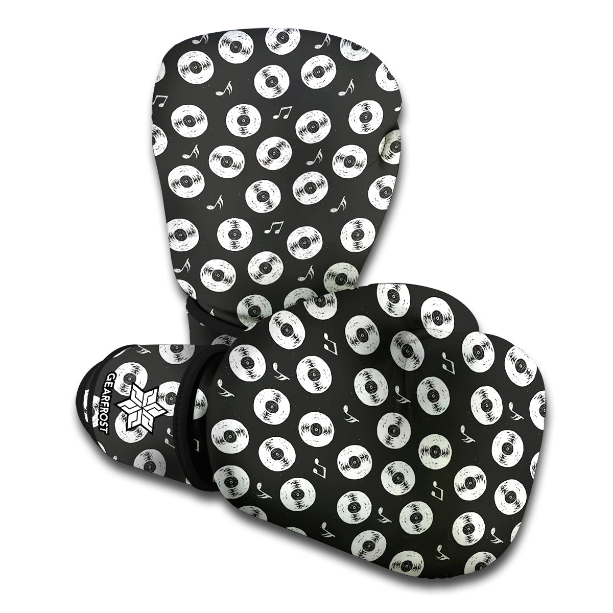 Hand Drawn Vinyl Record Pattern Print Boxing Gloves