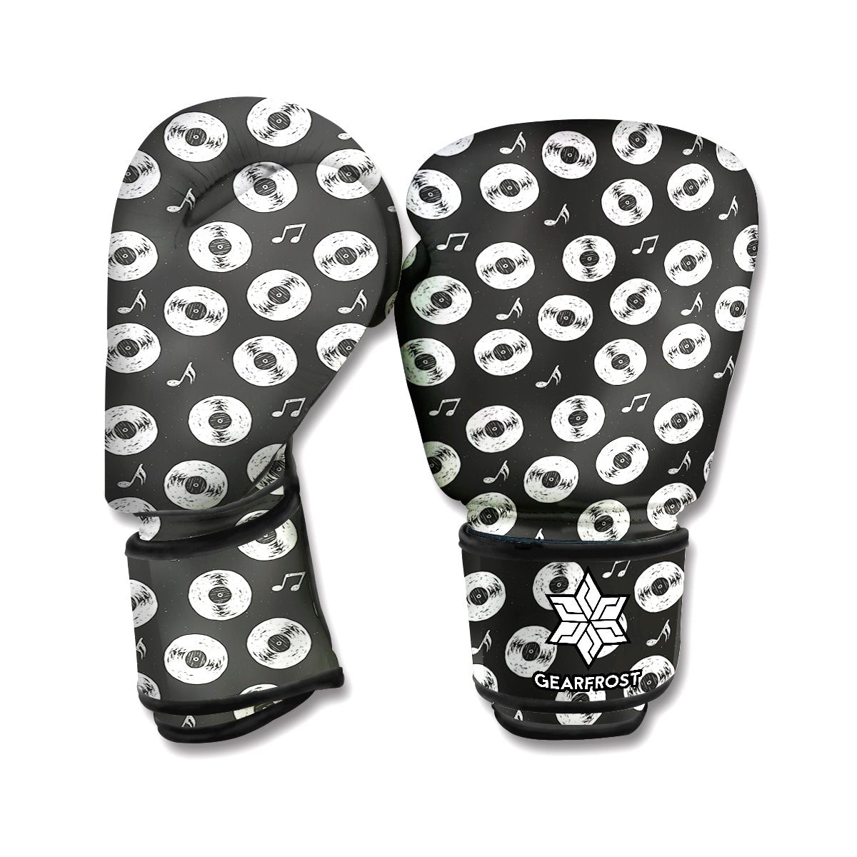 Hand Drawn Vinyl Record Pattern Print Boxing Gloves
