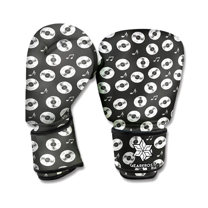 Hand Drawn Vinyl Record Pattern Print Boxing Gloves