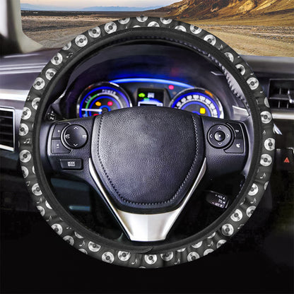 Hand Drawn Vinyl Record Pattern Print Car Steering Wheel Cover