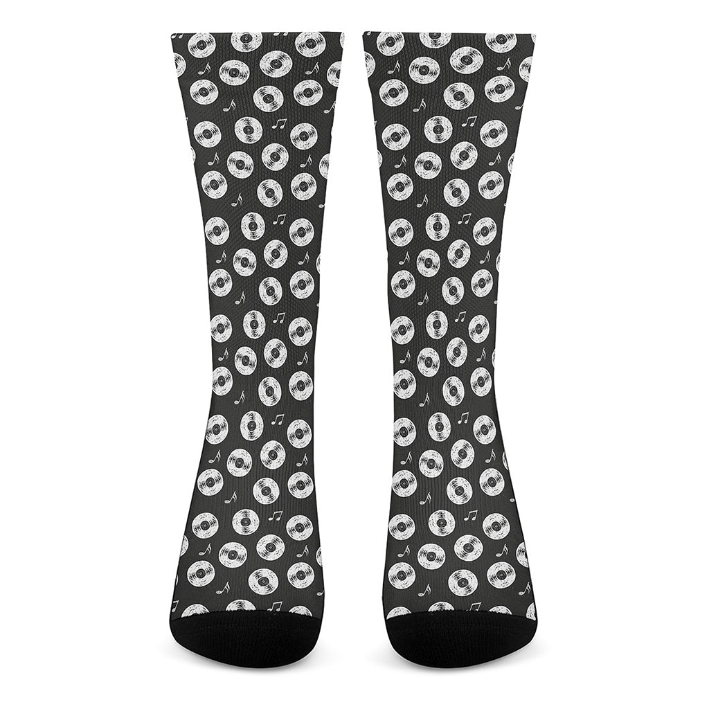 Hand Drawn Vinyl Record Pattern Print Crew Socks