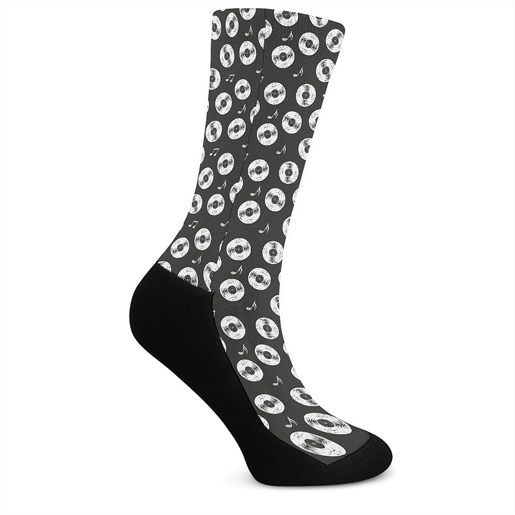 Hand Drawn Vinyl Record Pattern Print Crew Socks