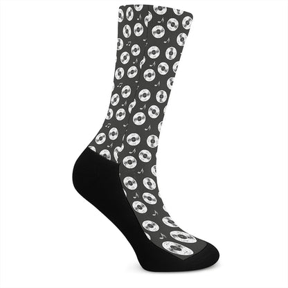 Hand Drawn Vinyl Record Pattern Print Crew Socks