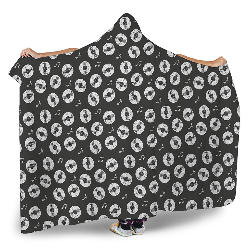 Hand Drawn Vinyl Record Pattern Print Hooded Blanket