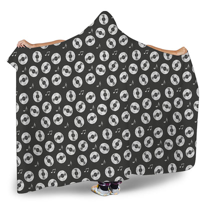 Hand Drawn Vinyl Record Pattern Print Hooded Blanket