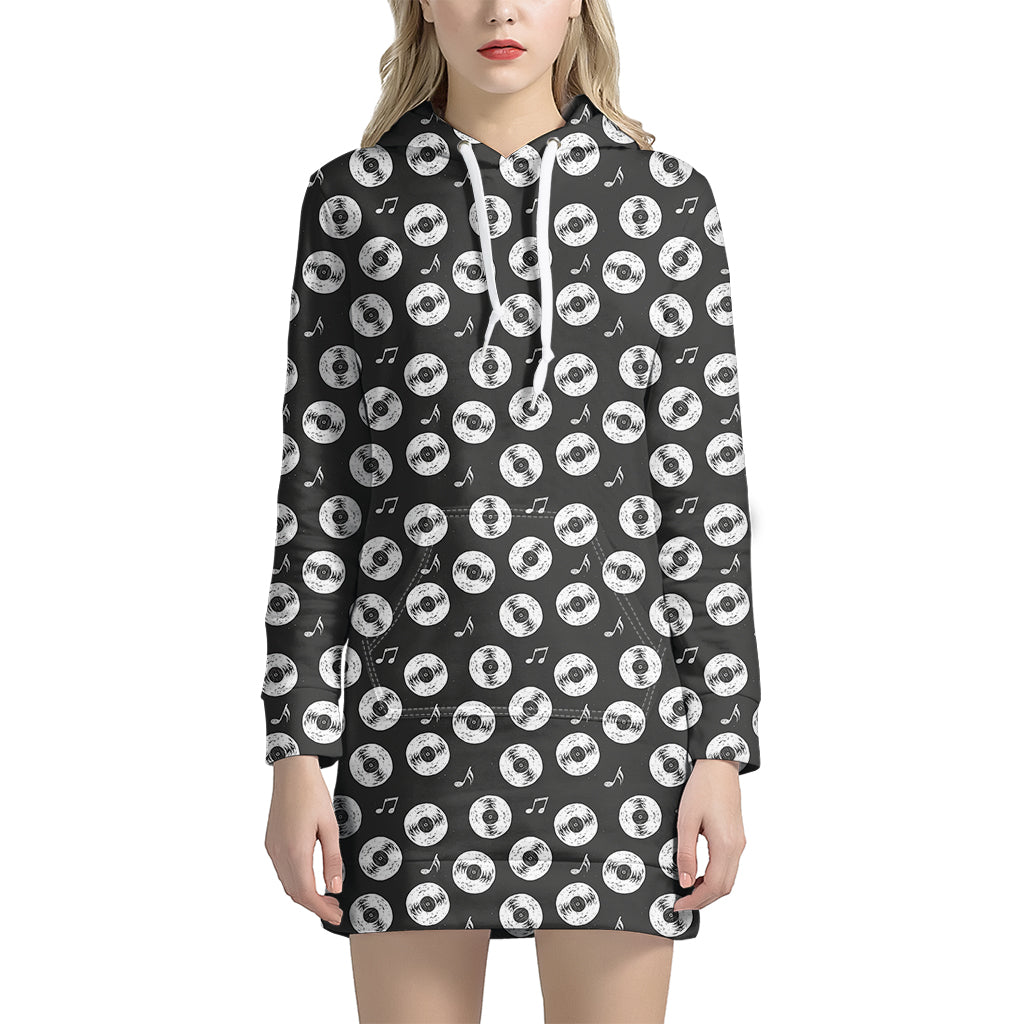 Hand Drawn Vinyl Record Pattern Print Hoodie Dress