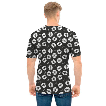 Hand Drawn Vinyl Record Pattern Print Men's T-Shirt