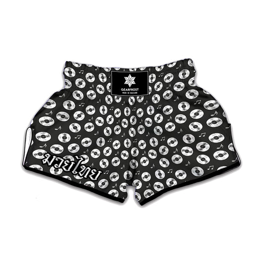 Hand Drawn Vinyl Record Pattern Print Muay Thai Boxing Shorts