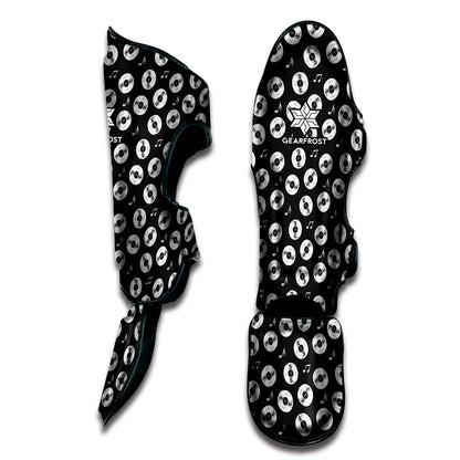 Hand Drawn Vinyl Record Pattern Print Muay Thai Shin Guard