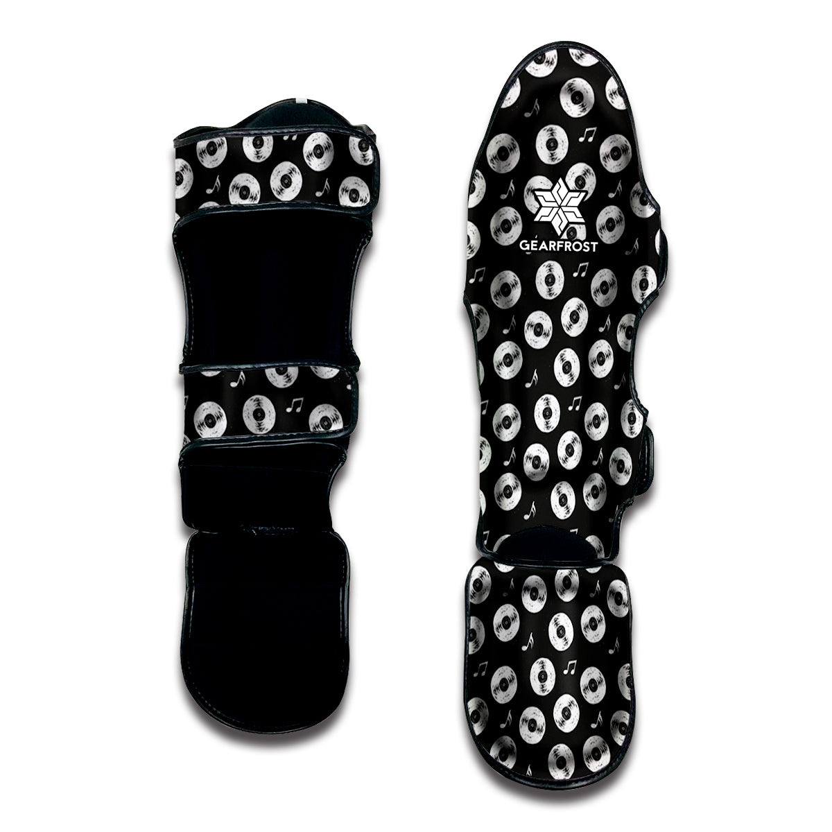 Hand Drawn Vinyl Record Pattern Print Muay Thai Shin Guard