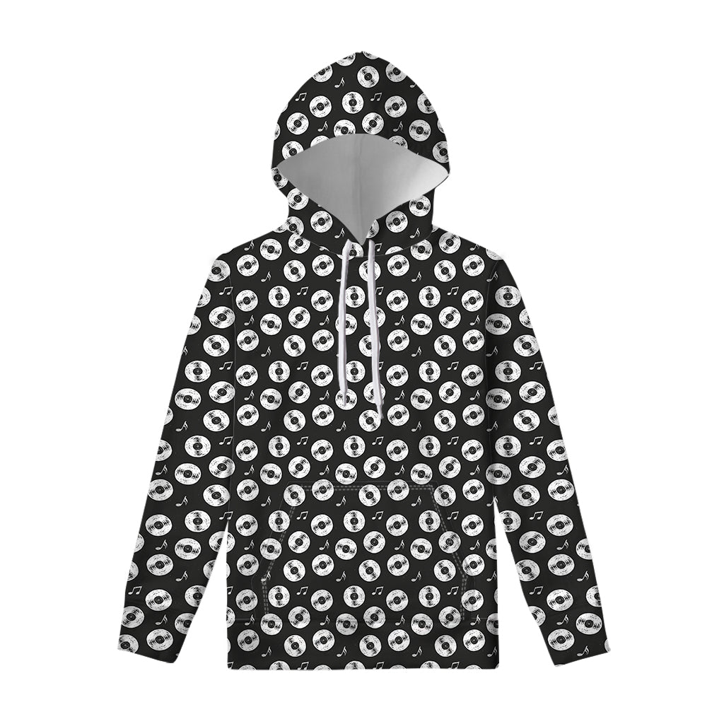Hand Drawn Vinyl Record Pattern Print Pullover Hoodie