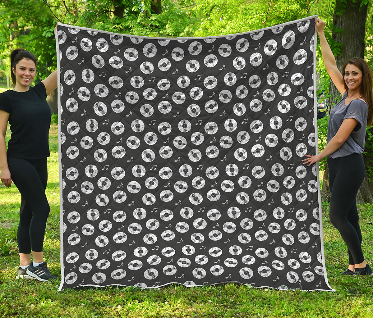 Hand Drawn Vinyl Record Pattern Print Quilt