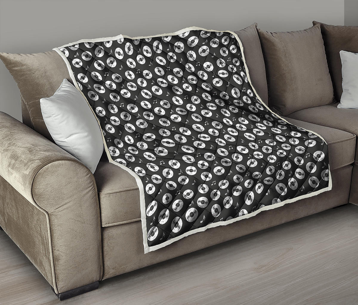 Hand Drawn Vinyl Record Pattern Print Quilt