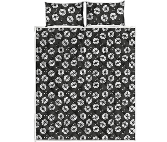 Hand Drawn Vinyl Record Pattern Print Quilt Bed Set