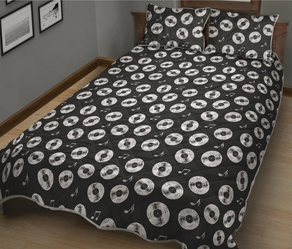 Hand Drawn Vinyl Record Pattern Print Quilt Bed Set