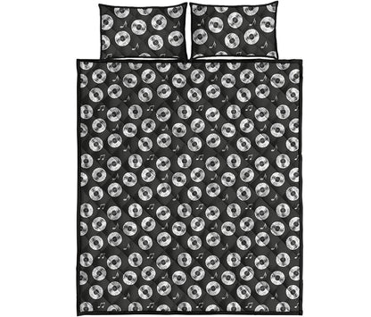 Hand Drawn Vinyl Record Pattern Print Quilt Bed Set