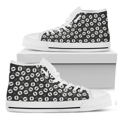 Hand Drawn Vinyl Record Pattern Print White High Top Shoes