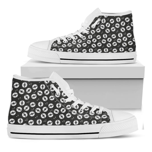 Hand Drawn Vinyl Record Pattern Print White High Top Shoes