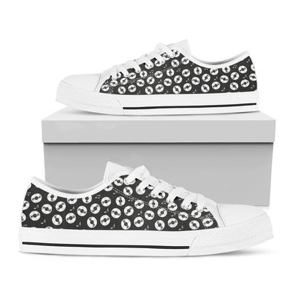 Hand Drawn Vinyl Record Pattern Print White Low Top Shoes