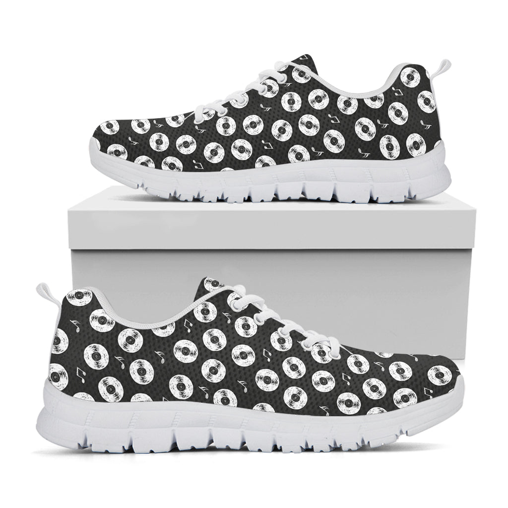 Hand Drawn Vinyl Record Pattern Print White Sneakers