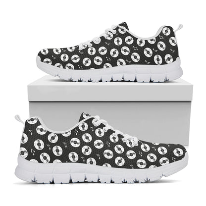 Hand Drawn Vinyl Record Pattern Print White Sneakers