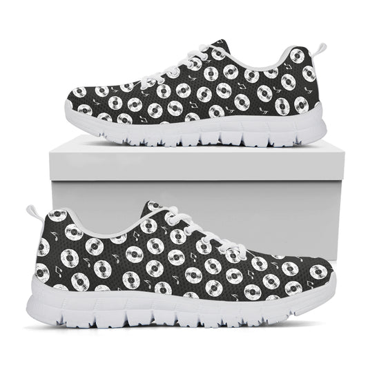 Hand Drawn Vinyl Record Pattern Print White Sneakers