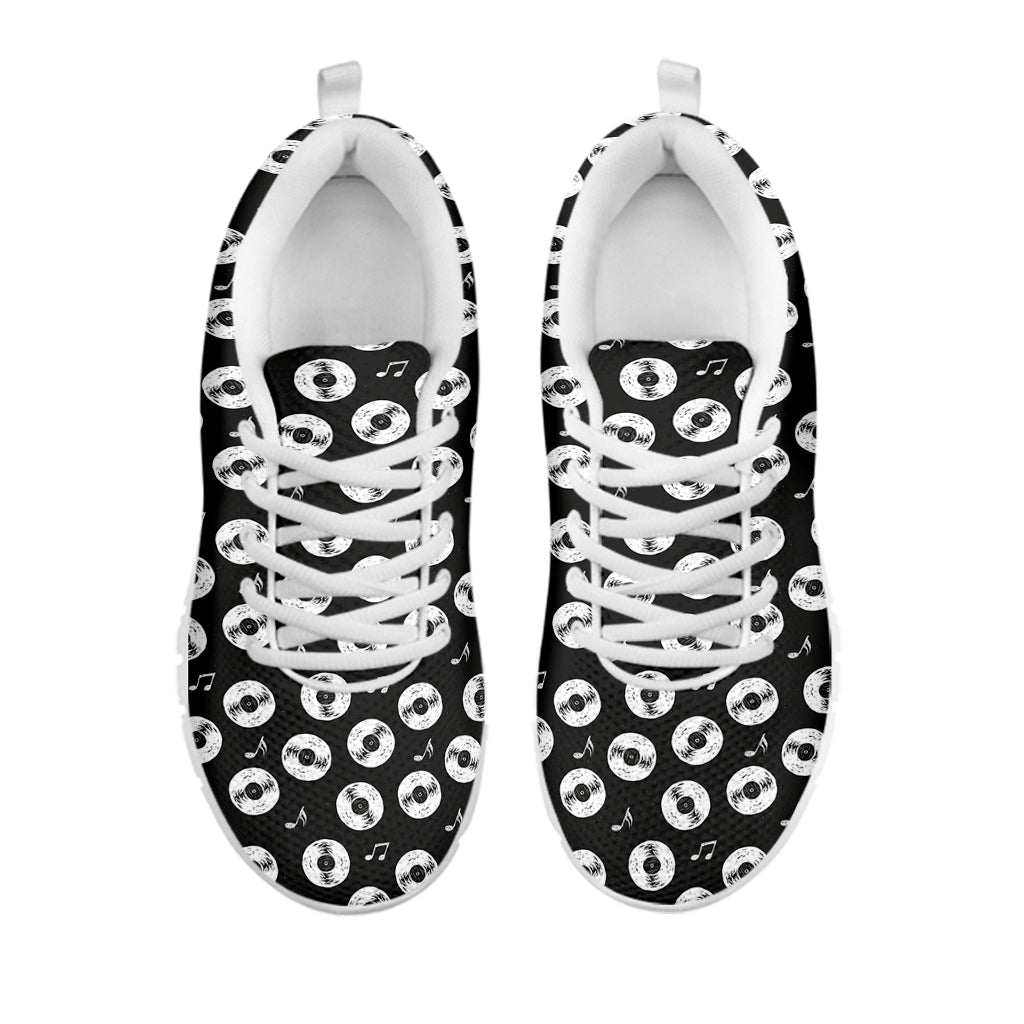 Hand Drawn Vinyl Record Pattern Print White Sneakers
