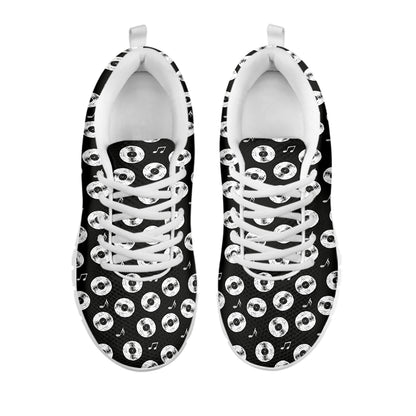 Hand Drawn Vinyl Record Pattern Print White Sneakers