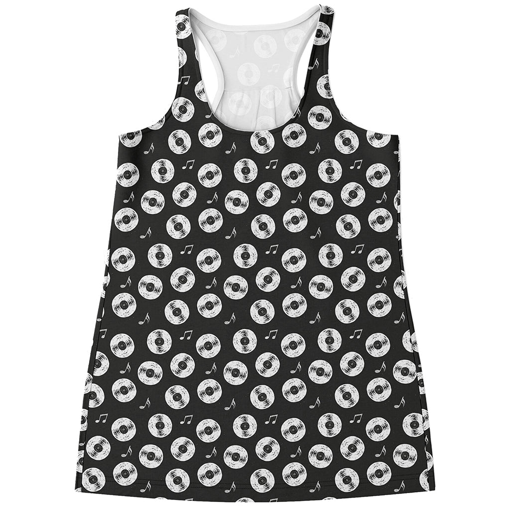 Hand Drawn Vinyl Record Pattern Print Women's Racerback Tank Top