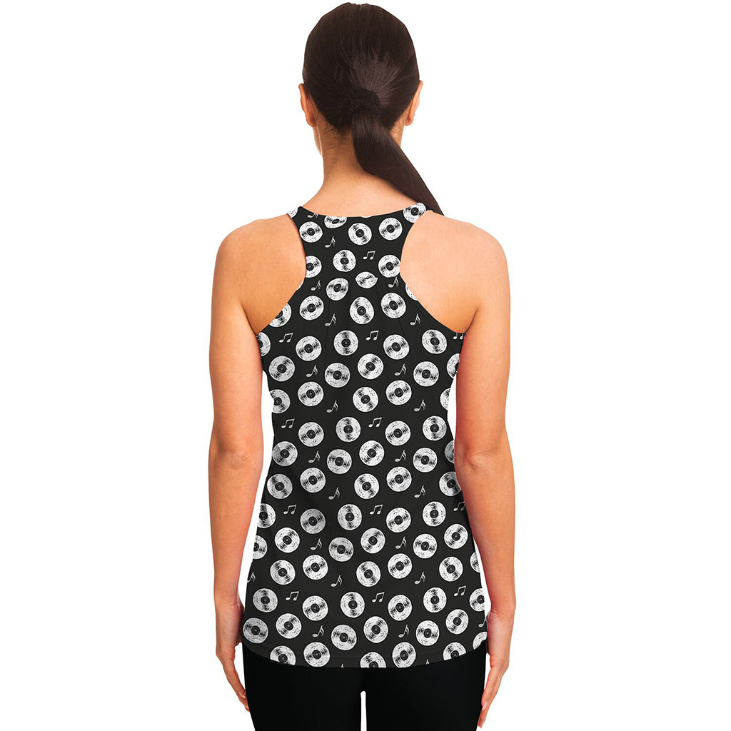 Hand Drawn Vinyl Record Pattern Print Women's Racerback Tank Top