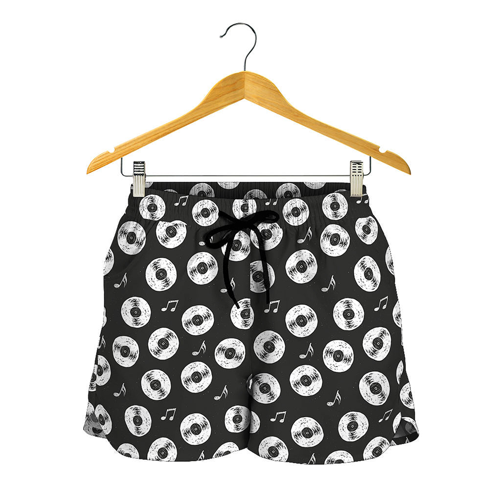 Hand Drawn Vinyl Record Pattern Print Women's Shorts