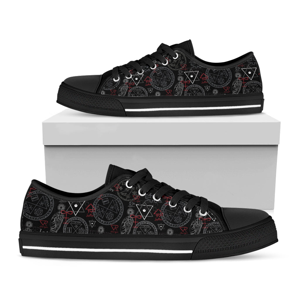 Hand Of Glory Black Magic Witch Print Black Low Top Shoes