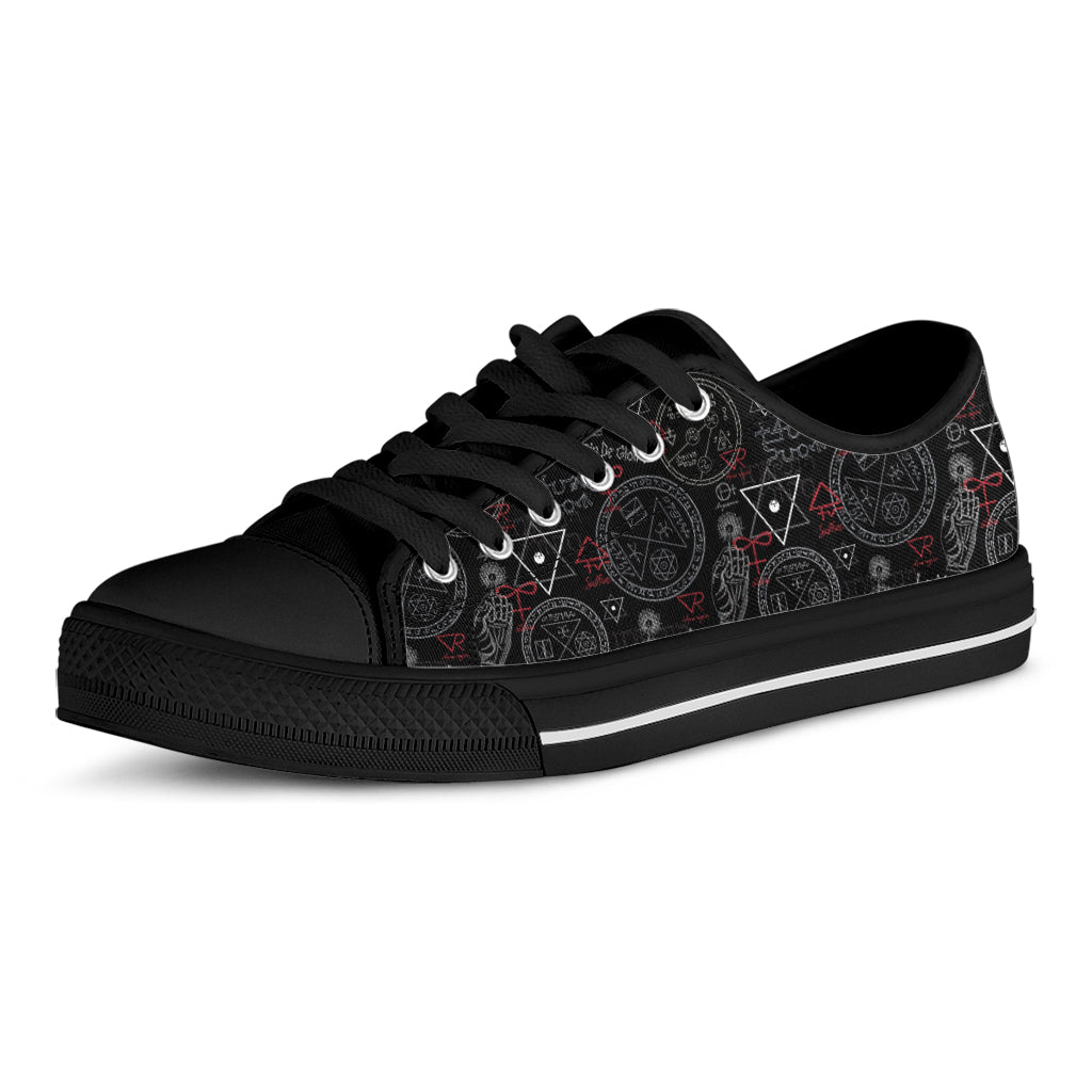 Hand Of Glory Black Magic Witch Print Black Low Top Shoes