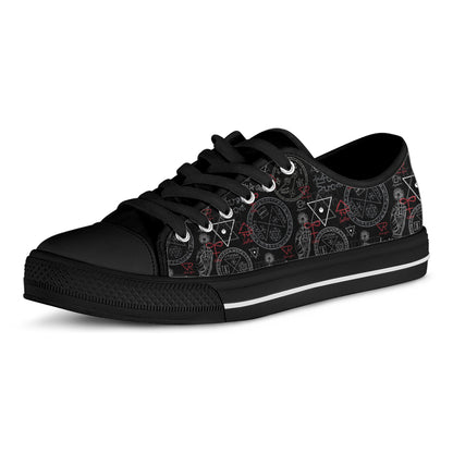 Hand Of Glory Black Magic Witch Print Black Low Top Shoes