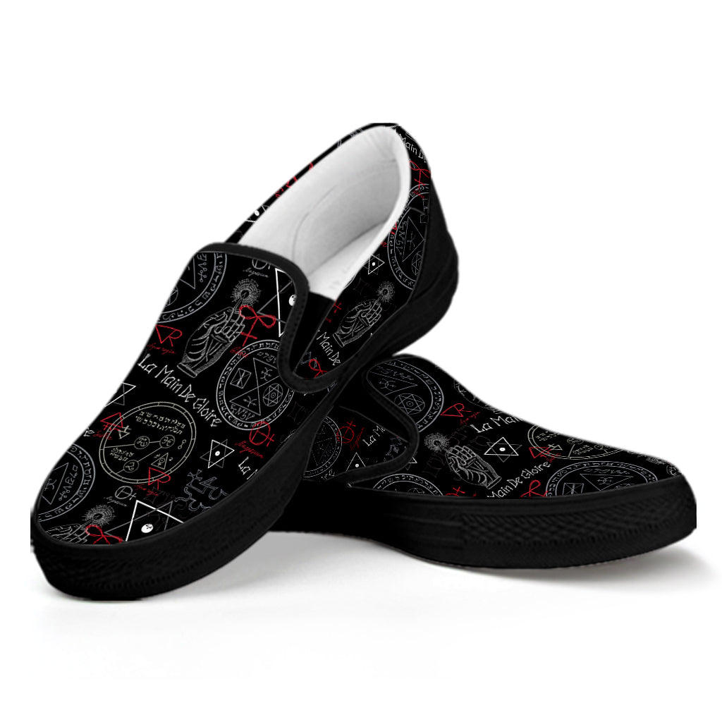 Hand Of Glory Black Magic Witch Print Black Slip On Shoes