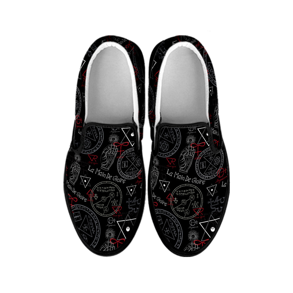 Hand Of Glory Black Magic Witch Print Black Slip On Shoes