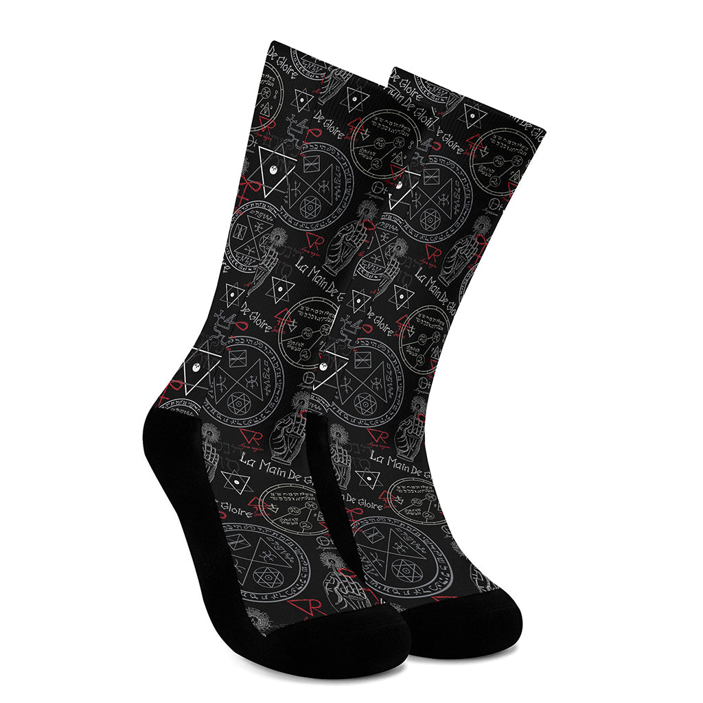 Hand Of Glory Black Magic Witch Print Crew Socks