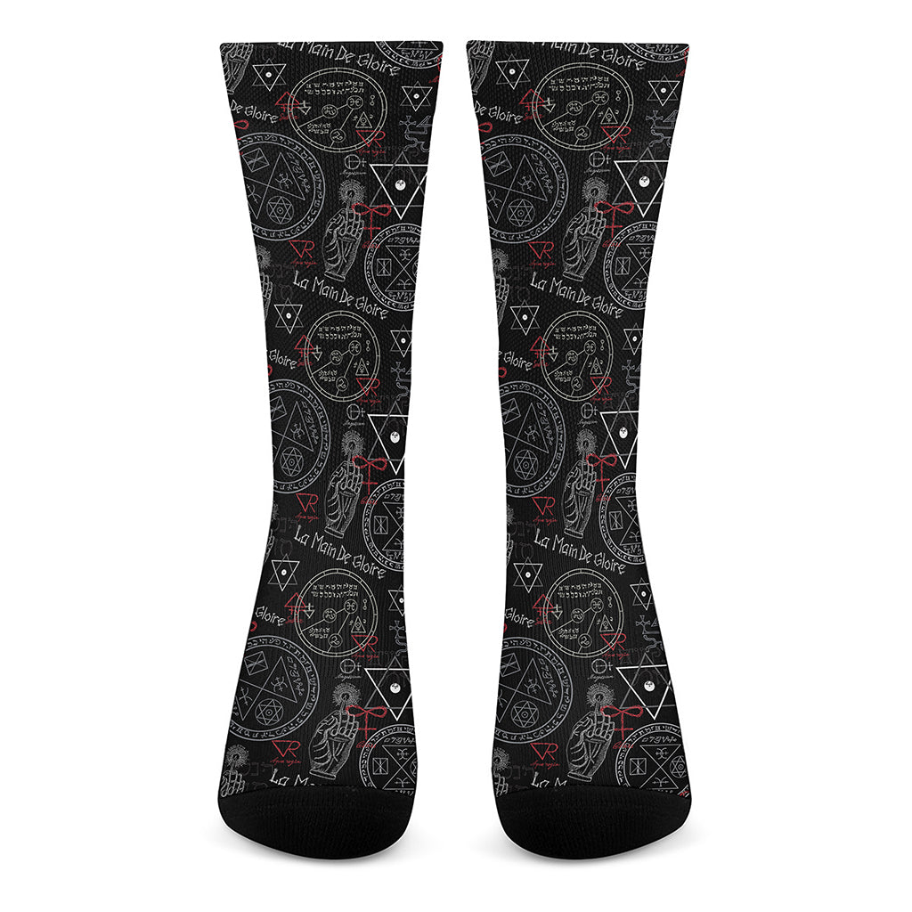 Hand Of Glory Black Magic Witch Print Crew Socks