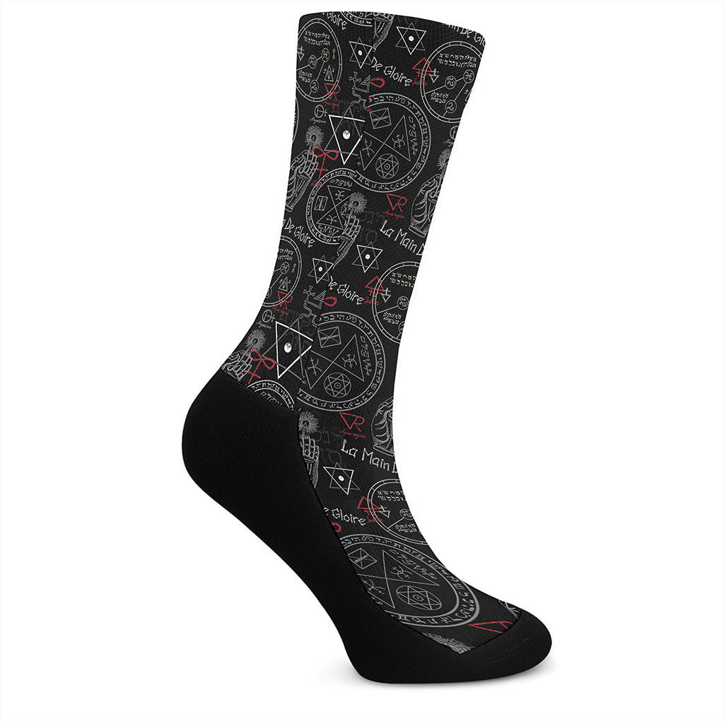 Hand Of Glory Black Magic Witch Print Crew Socks