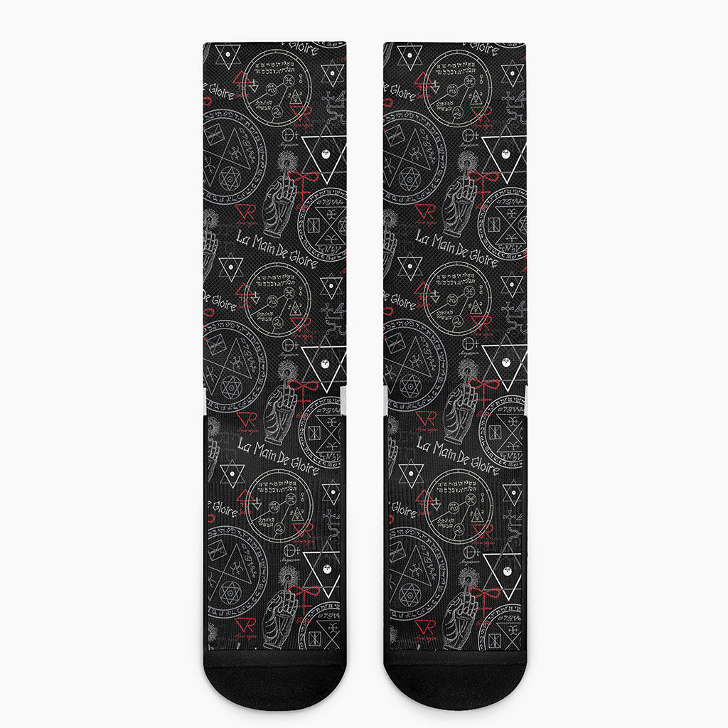 Hand Of Glory Black Magic Witch Print Crew Socks