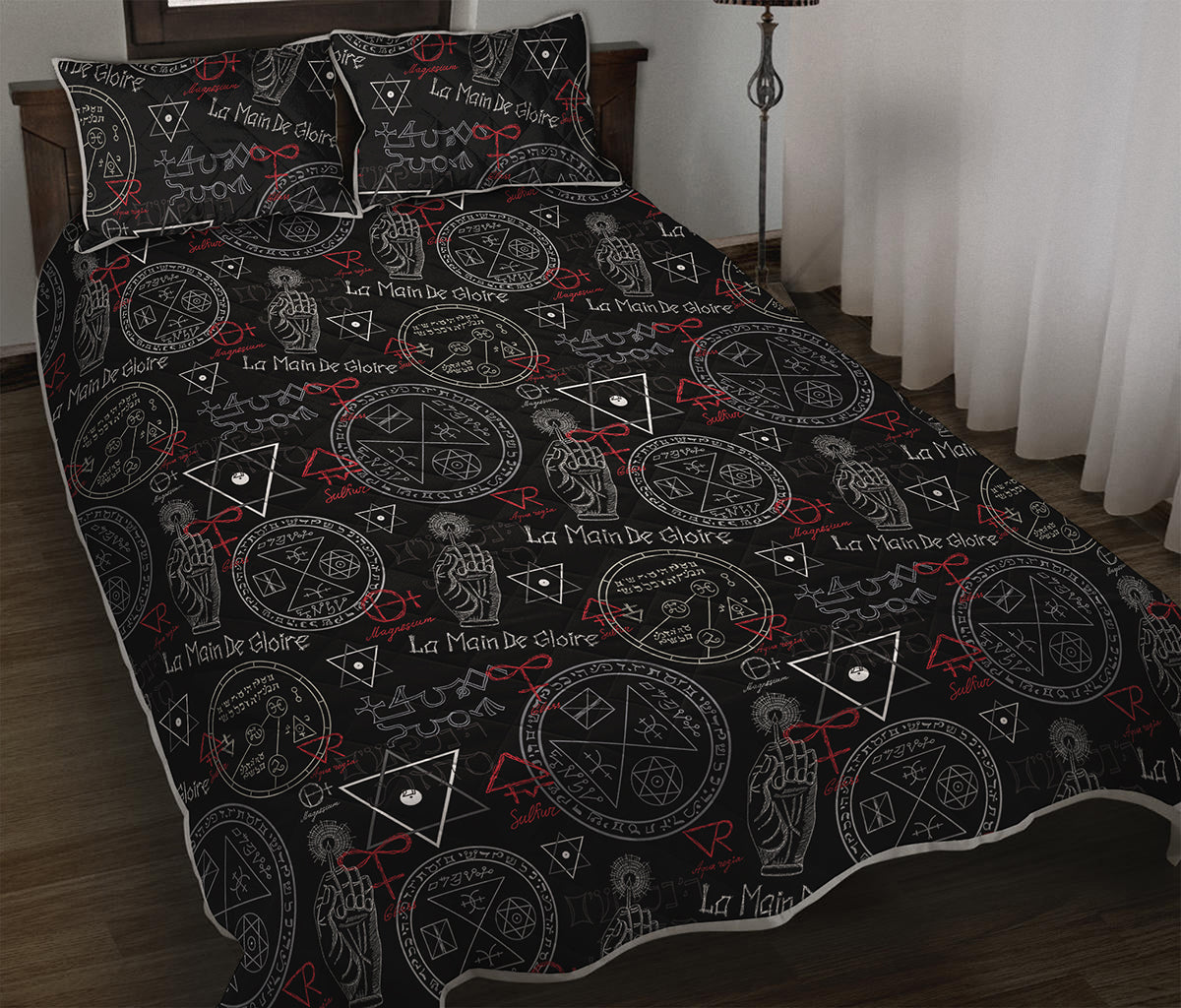 Hand Of Glory Black Magic Witch Print Quilt Bed Set