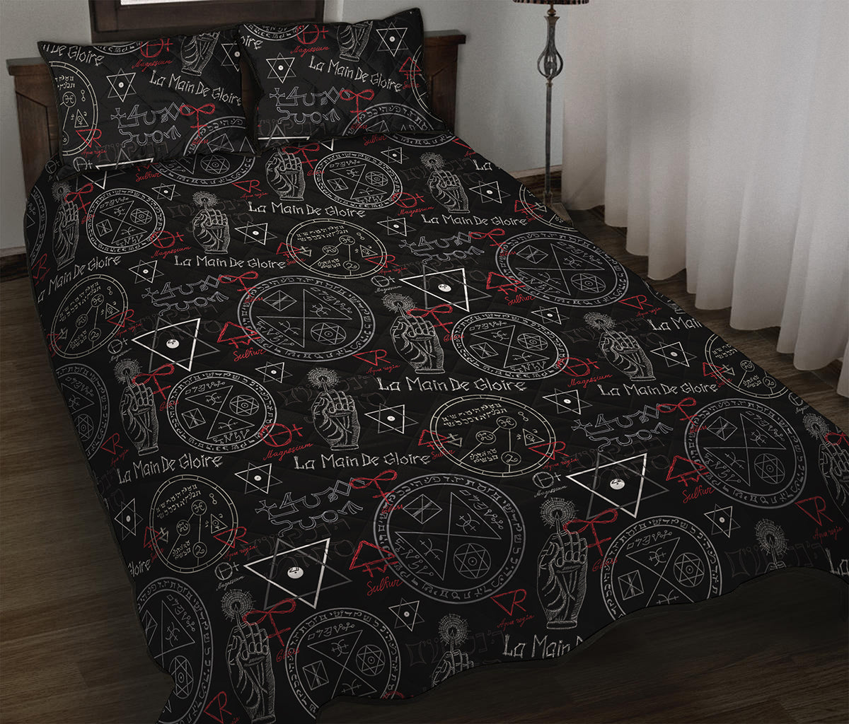 Hand Of Glory Black Magic Witch Print Quilt Bed Set