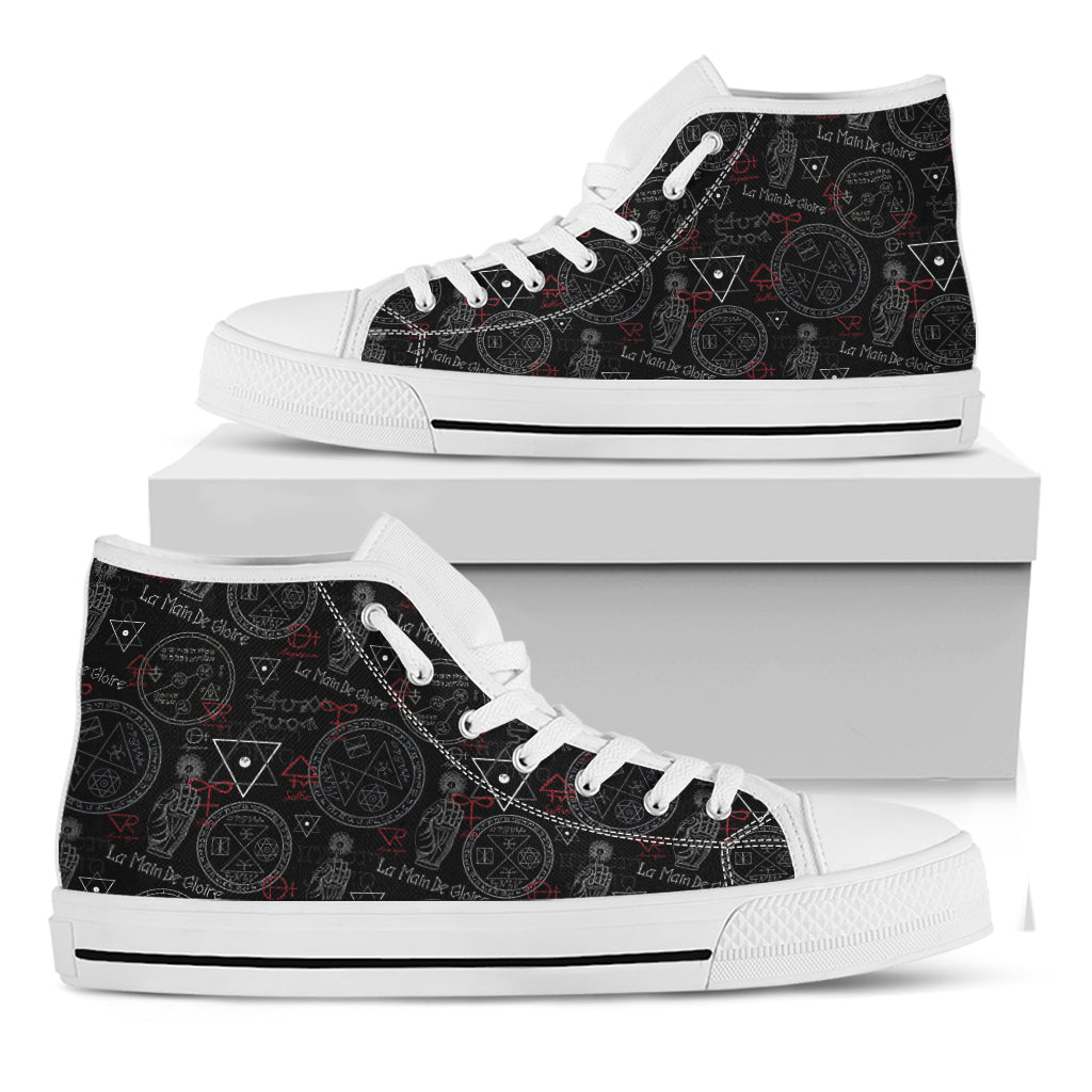 Hand Of Glory Black Magic Witch Print White High Top Shoes