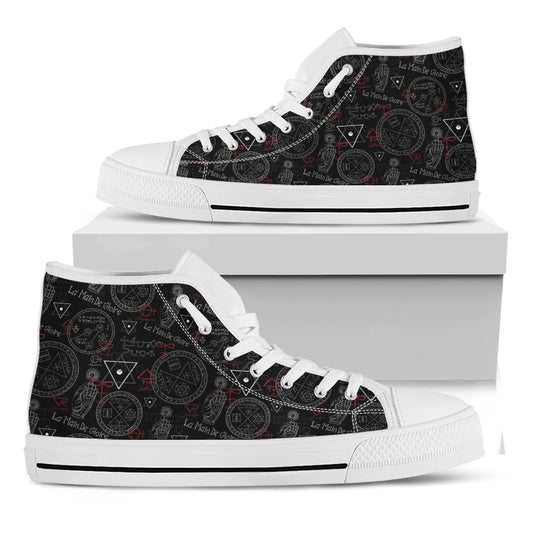 Hand Of Glory Black Magic Witch Print White High Top Shoes