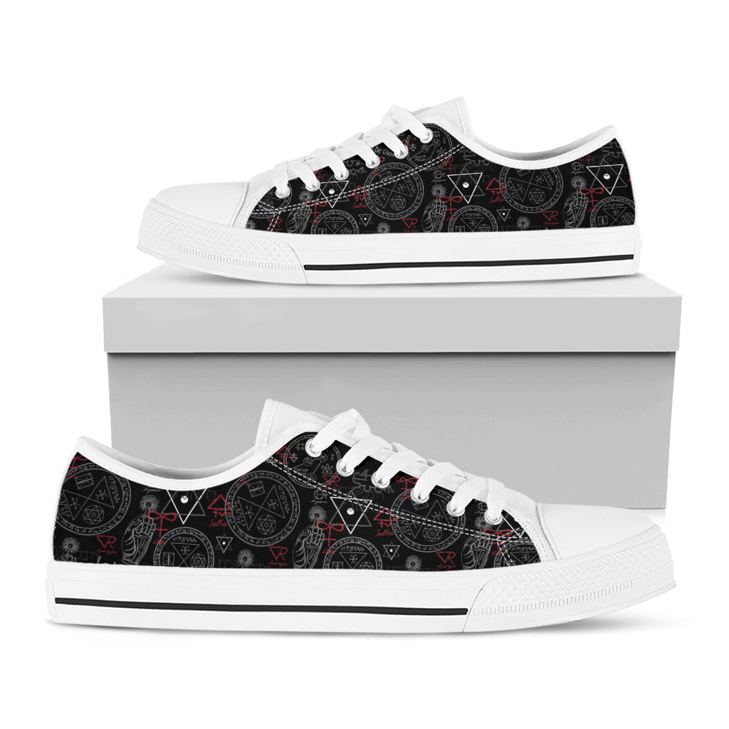 Hand Of Glory Black Magic Witch Print White Low Top Shoes