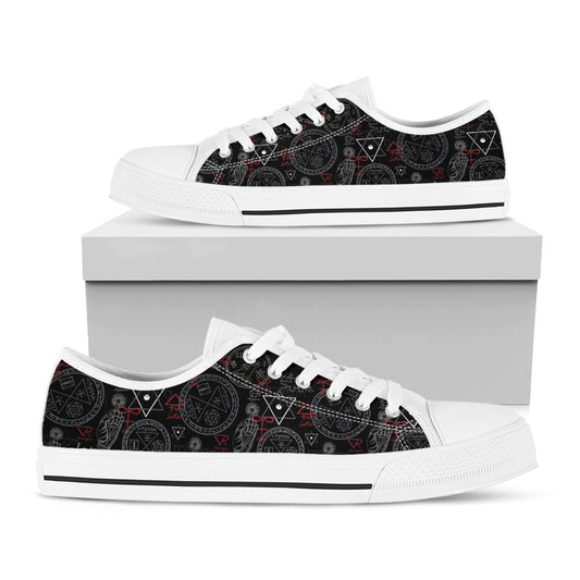 Hand Of Glory Black Magic Witch Print White Low Top Shoes