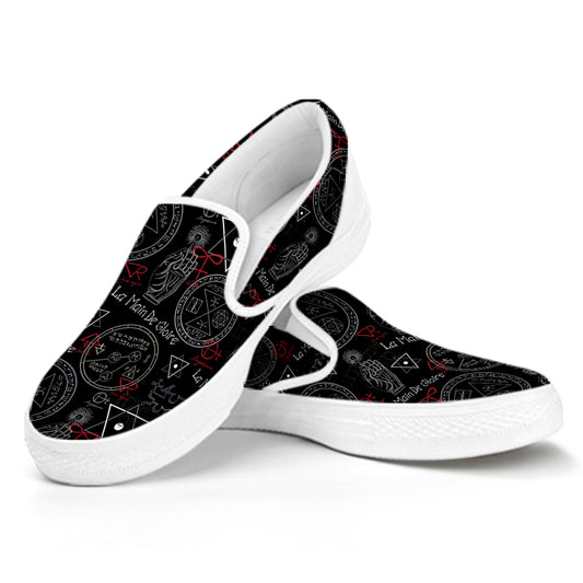 Hand Of Glory Black Magic Witch Print White Slip On Shoes