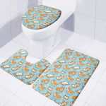Happy Corgi Pattern Print 3 Piece Bath Mat Set