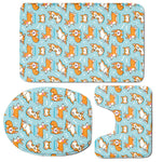 Happy Corgi Pattern Print 3 Piece Bath Mat Set
